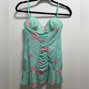 Y2k Victorias Secret Sexy Little Things Floral 34B Ruffle Corset Babydoll Dress